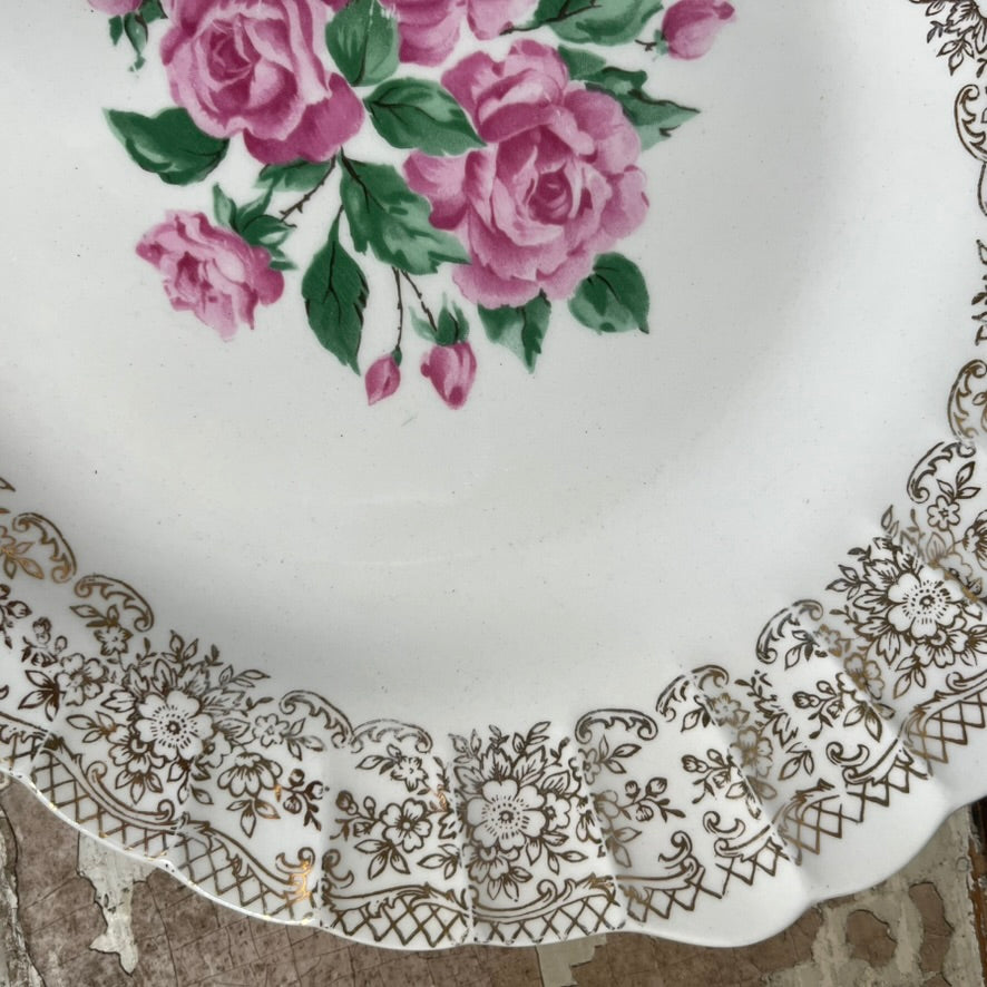 Vintage Sebring Rose Platter w/22c. Gold Embellishments