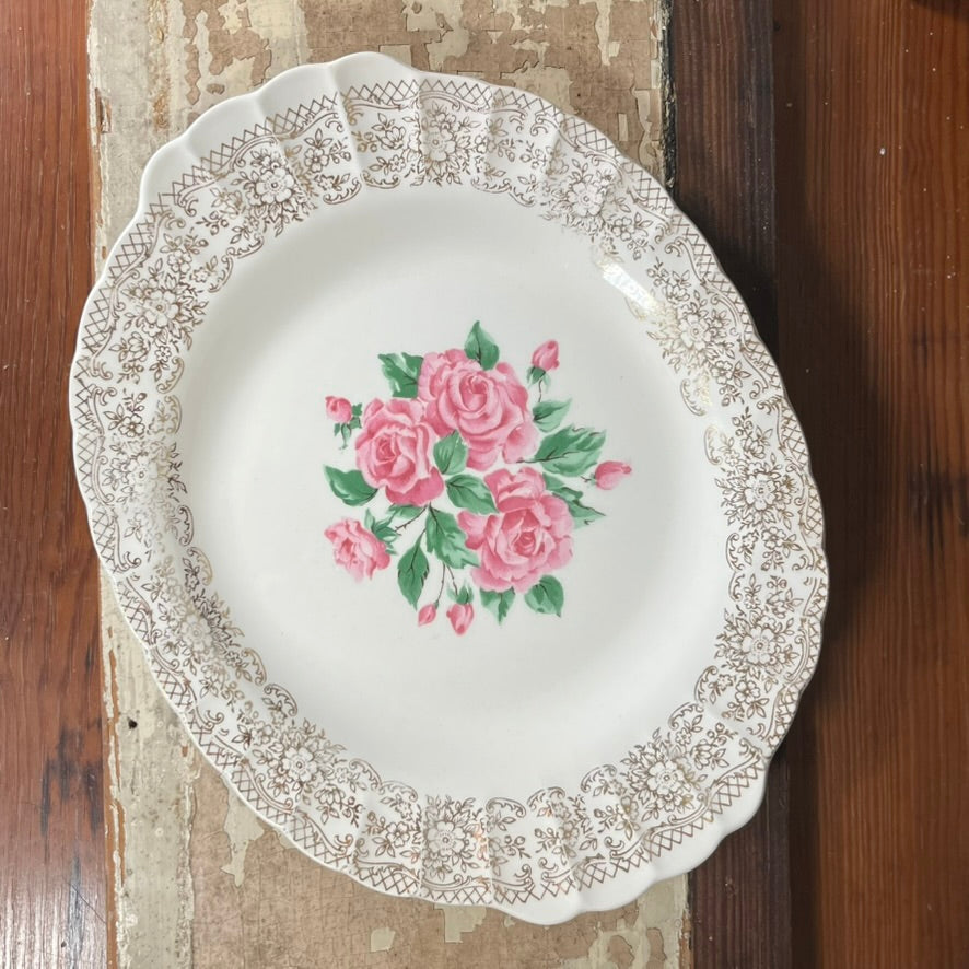 Vintage Sebring Rose Platter w/22c. Gold Embellishments