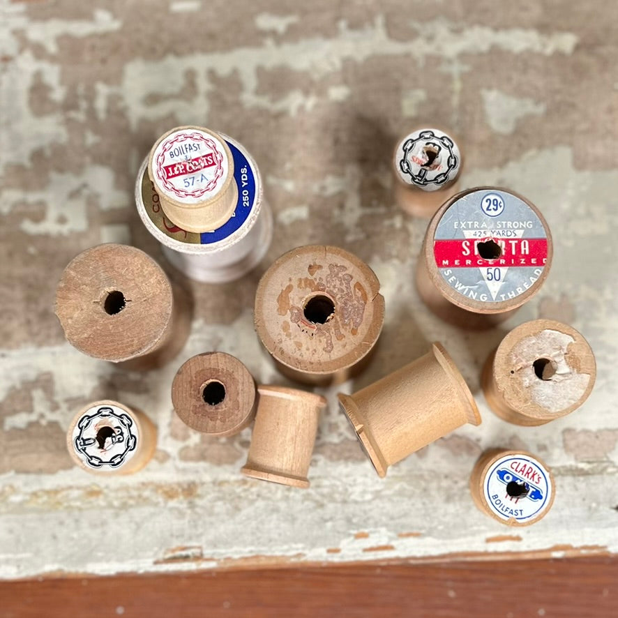 Set of 10 Vintage Wood Spools