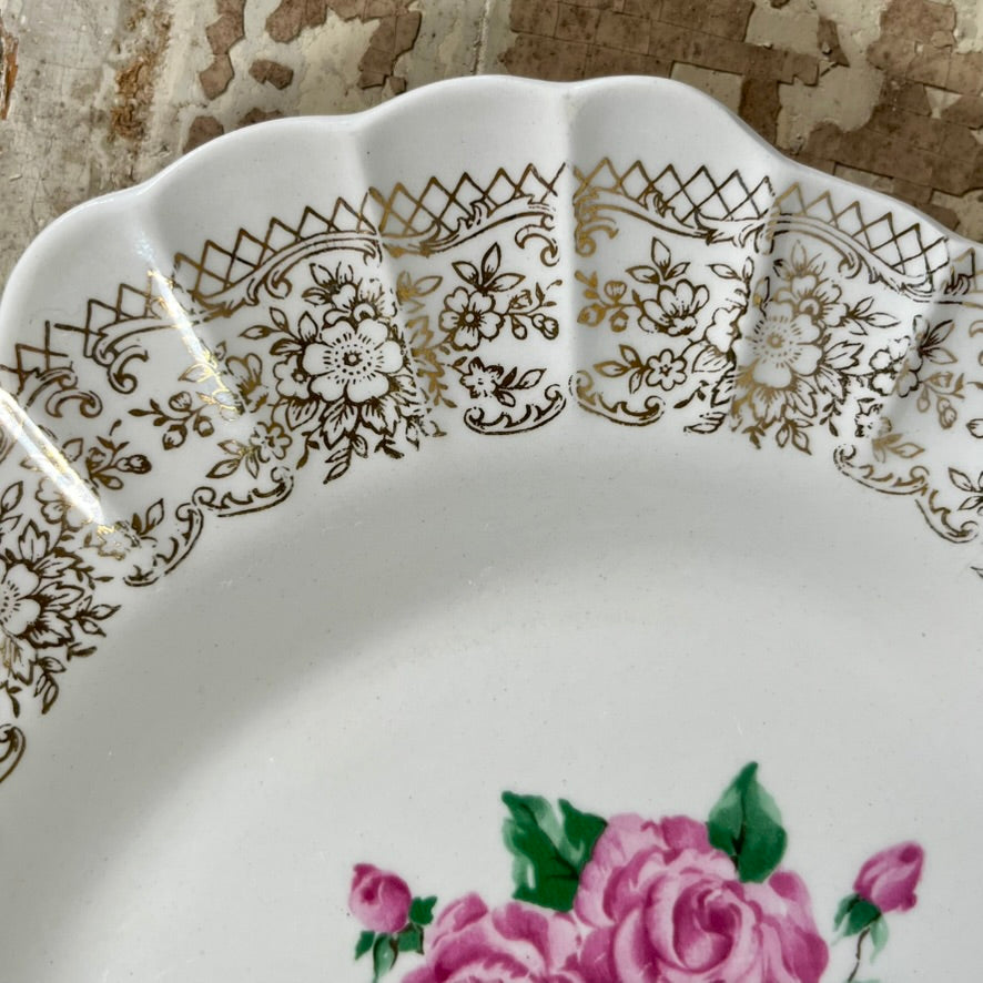 Vintage Sebring Rose Platter w/22c. Gold Embellishments
