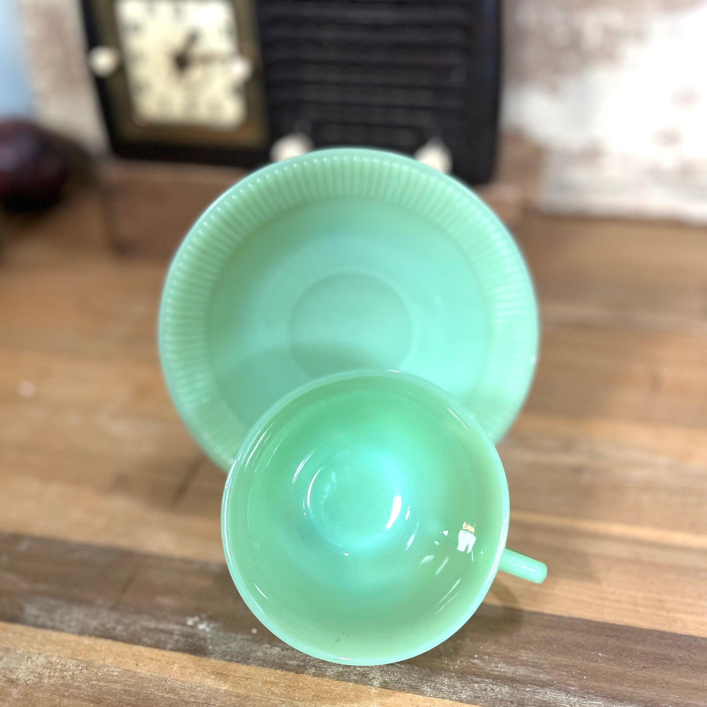 Vintage Jadeite Cup & Saucer - Set of Two - Sparrow and Finch Vintage