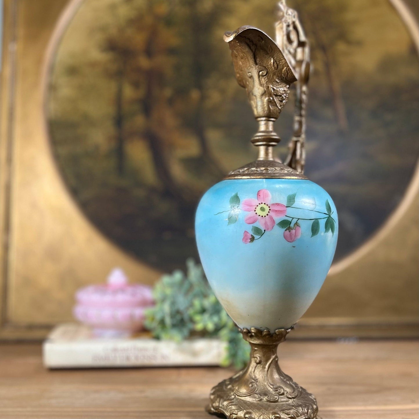 Vintage Blue & Gold Ewers Urn - Sparrow and Finch Vintage