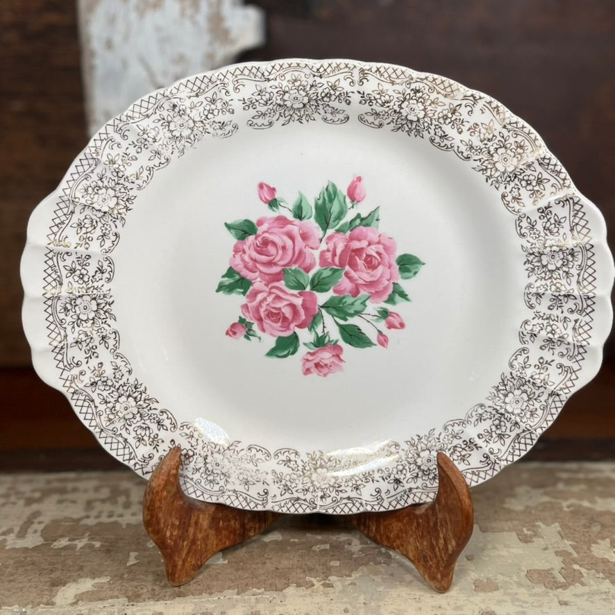 Vintage Sebring Rose Platter w/22c. Gold Embellishments