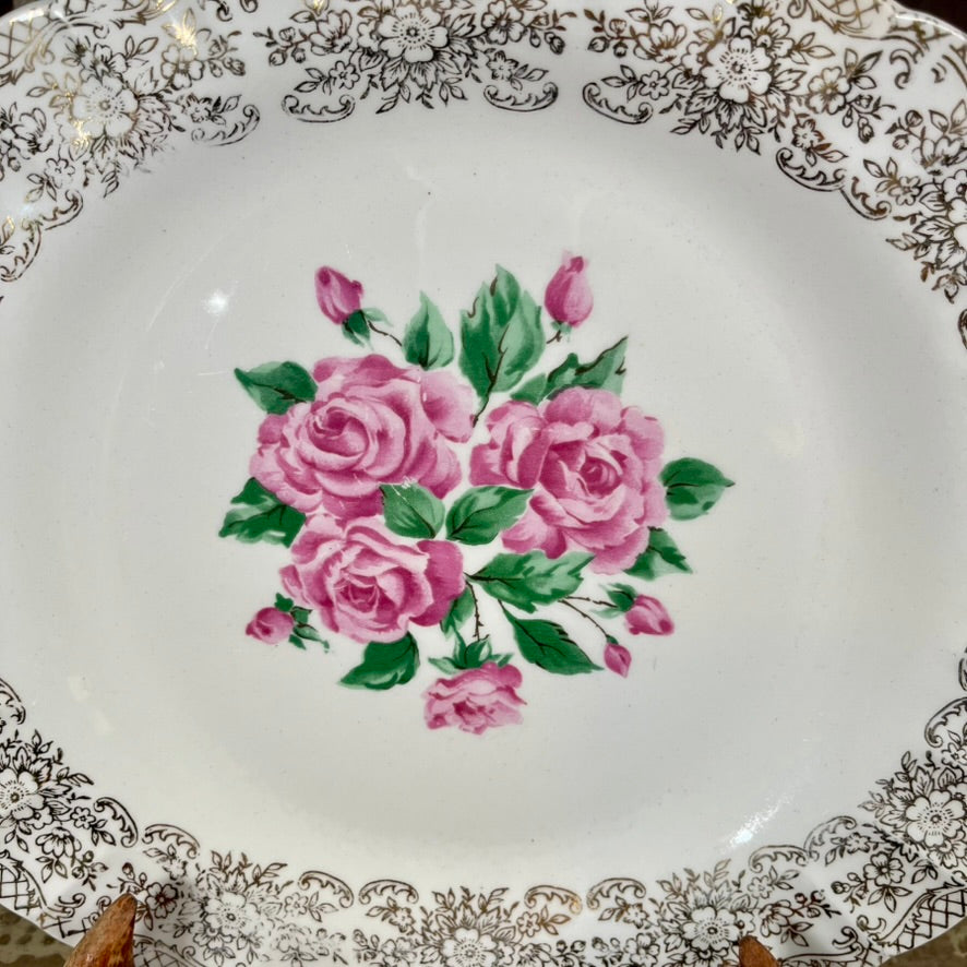 Vintage Sebring Rose Platter w/22c. Gold Embellishments