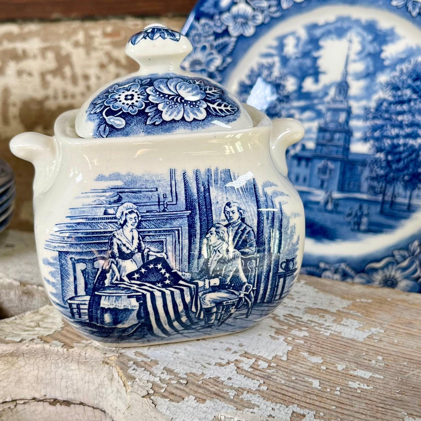 Vintage Liberty Blue Ironstone Sugar Dish w/Lid - Sparrow and Finch Vintage