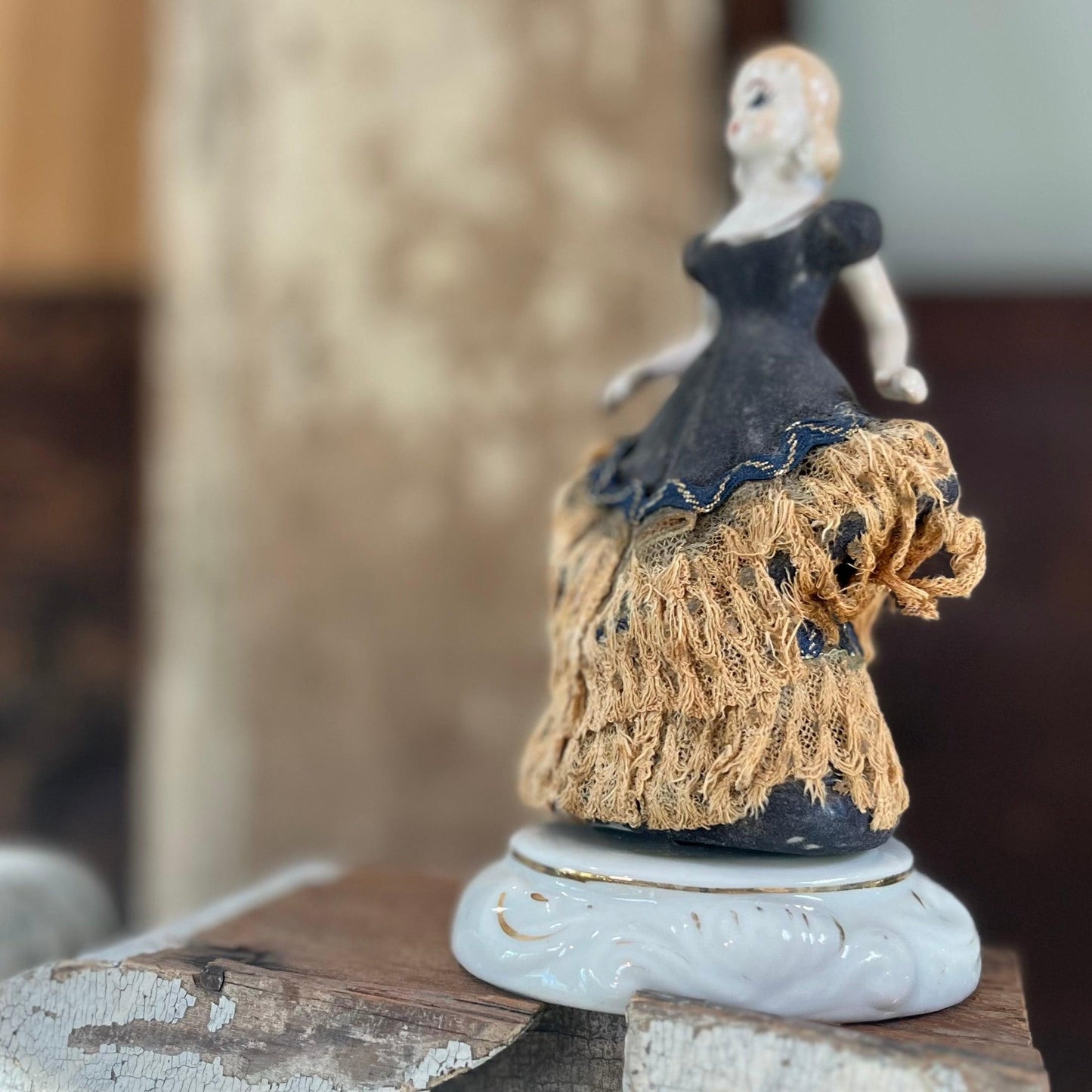 Ceramic Lady Figurine w/ Original Lace - Sparrow and Finch Vintage