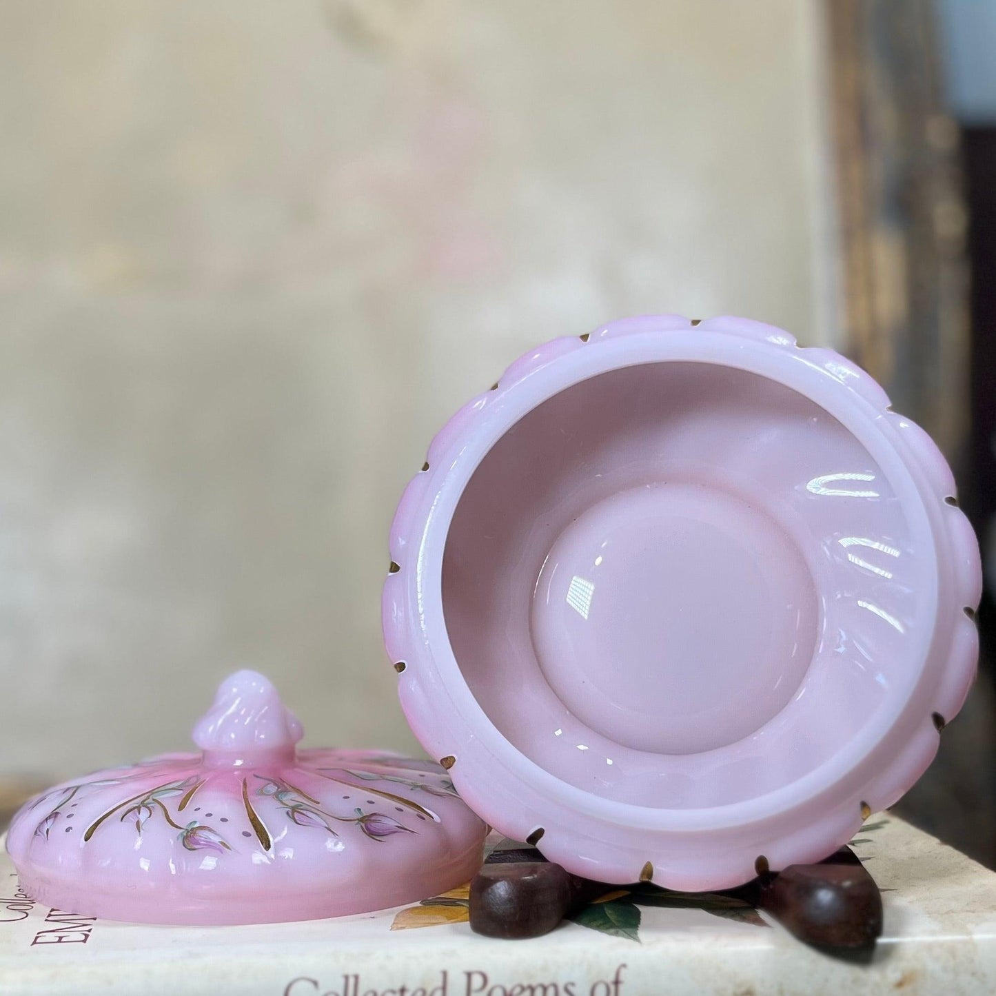 Vintage Pink Fenton Powder Dish w/Lid - Sparrow and Finch Vintage
