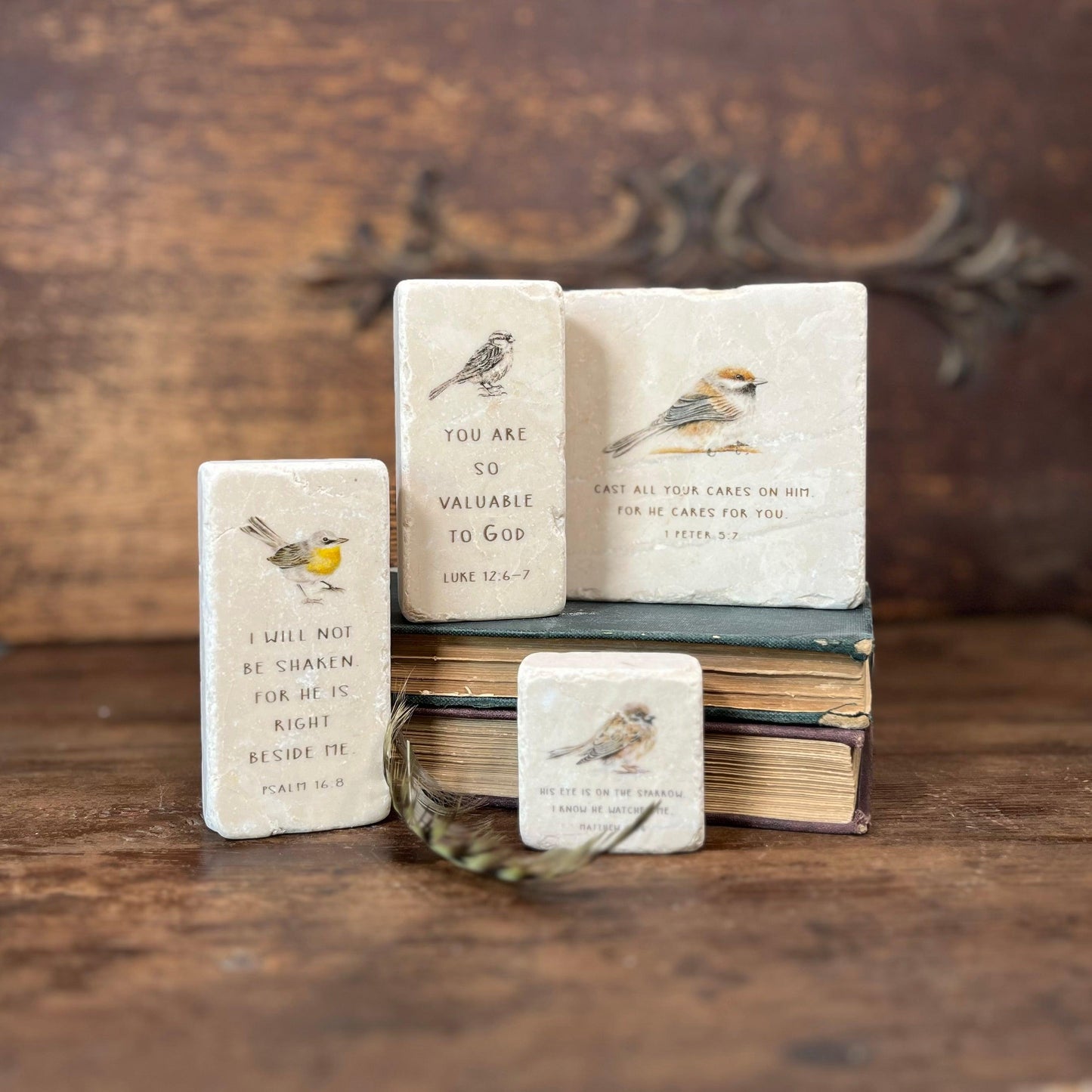 Psalm 16:8 Scripture Stone - Sparrow and Finch Vintage