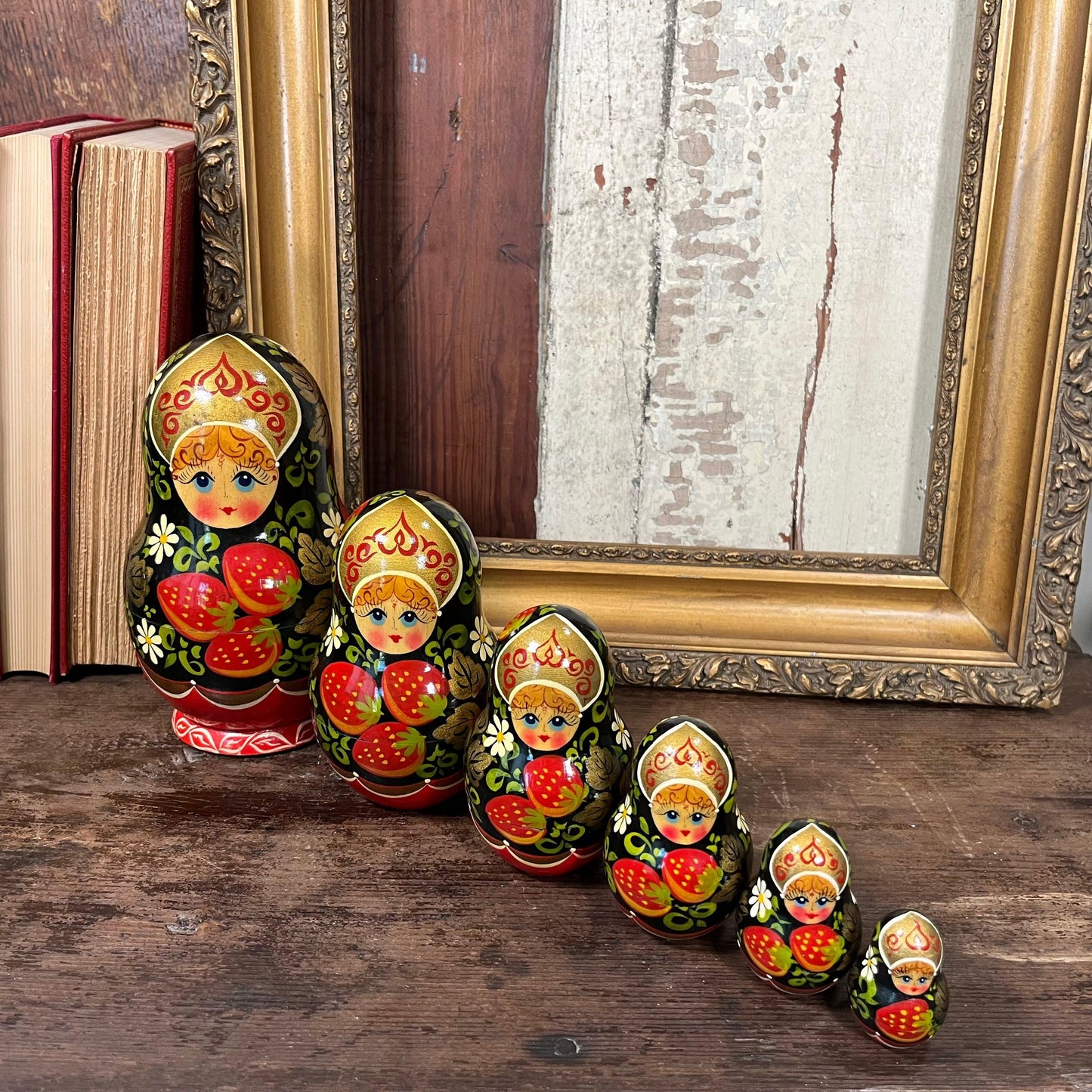 Vintage Russian Nesting Dolls - Set of 6 - Sparrow and Finch Vintage