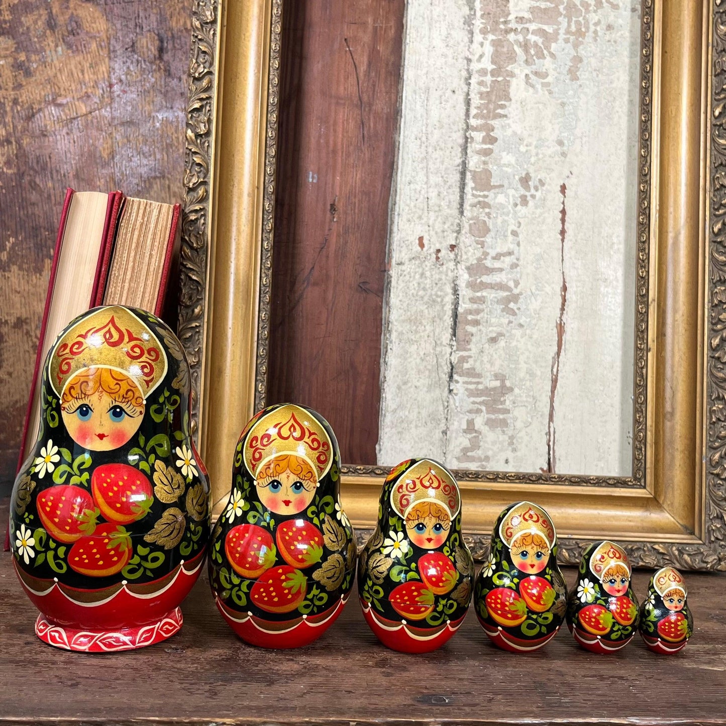Vintage Russian Nesting Dolls - Set of 6 - Sparrow and Finch Vintage