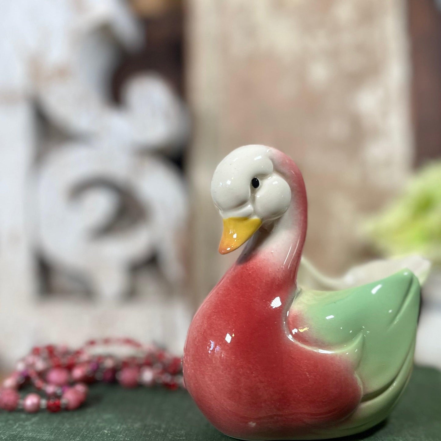 Vintage Pink & Green Swan Planter - Sparrow and Finch Vintage