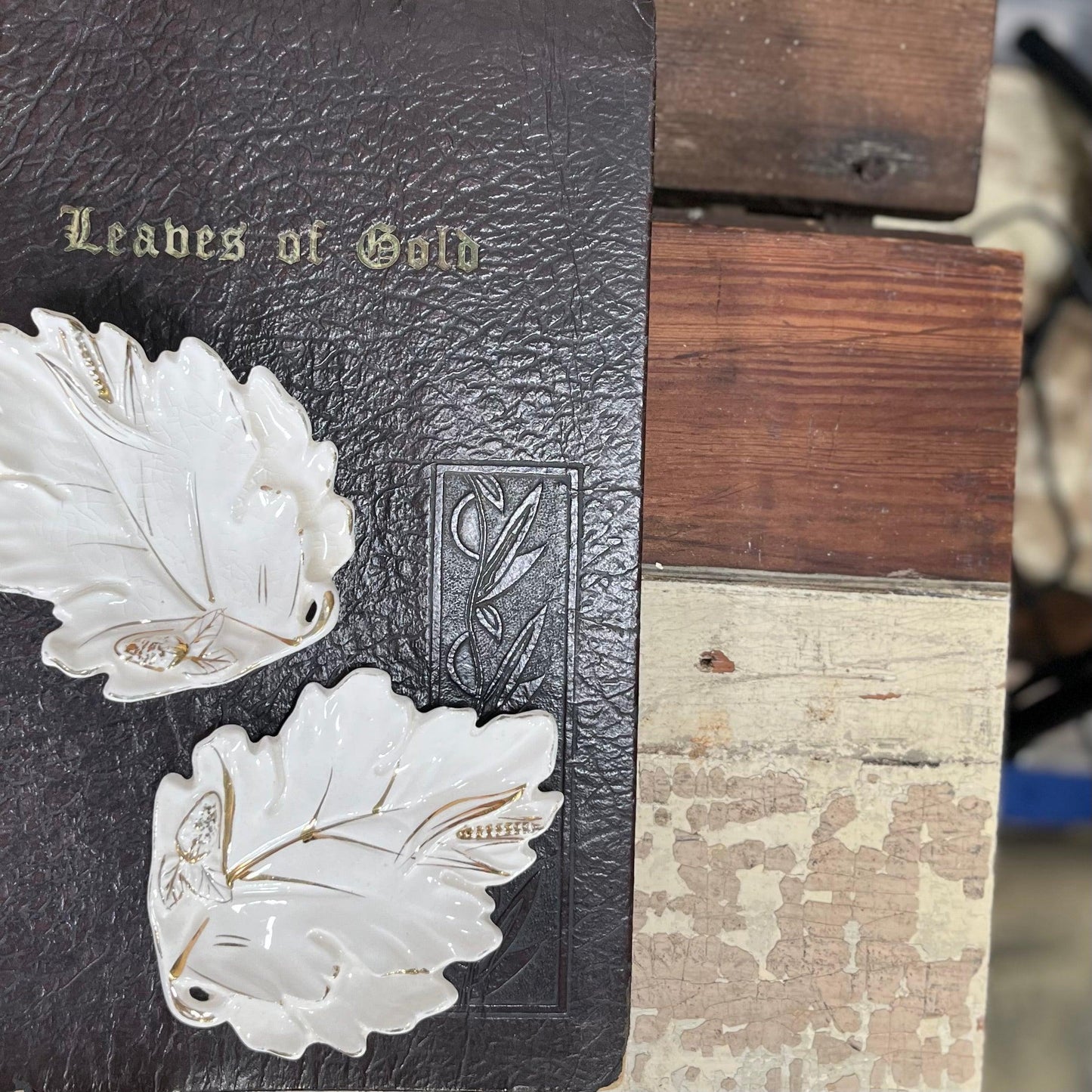 Vintage Gold & Cream Leaf Trinket Dish - Sparrow and Finch Vintage