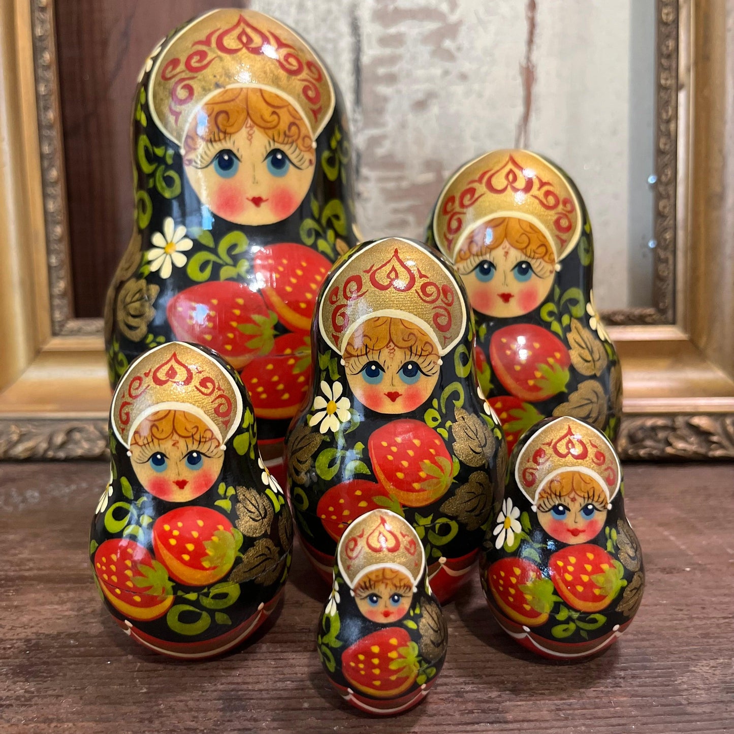Vintage Russian Nesting Dolls - Set of 6 - Sparrow and Finch Vintage