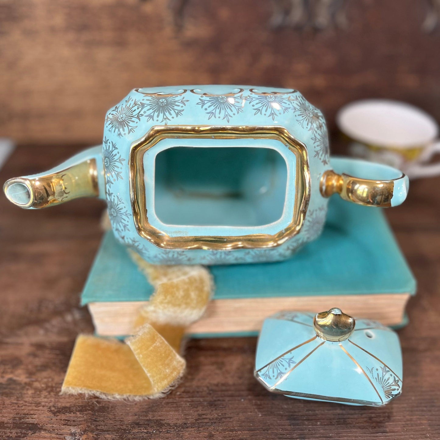 Sadler Turquoise & Gold Cube English Teapot - Sparrow and Finch Vintage
