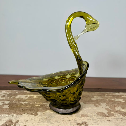 Mid-Century Green Swan Candy Dish