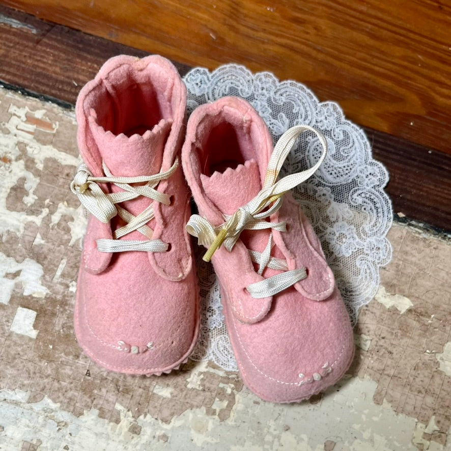 Vintage Pink Baby Booties