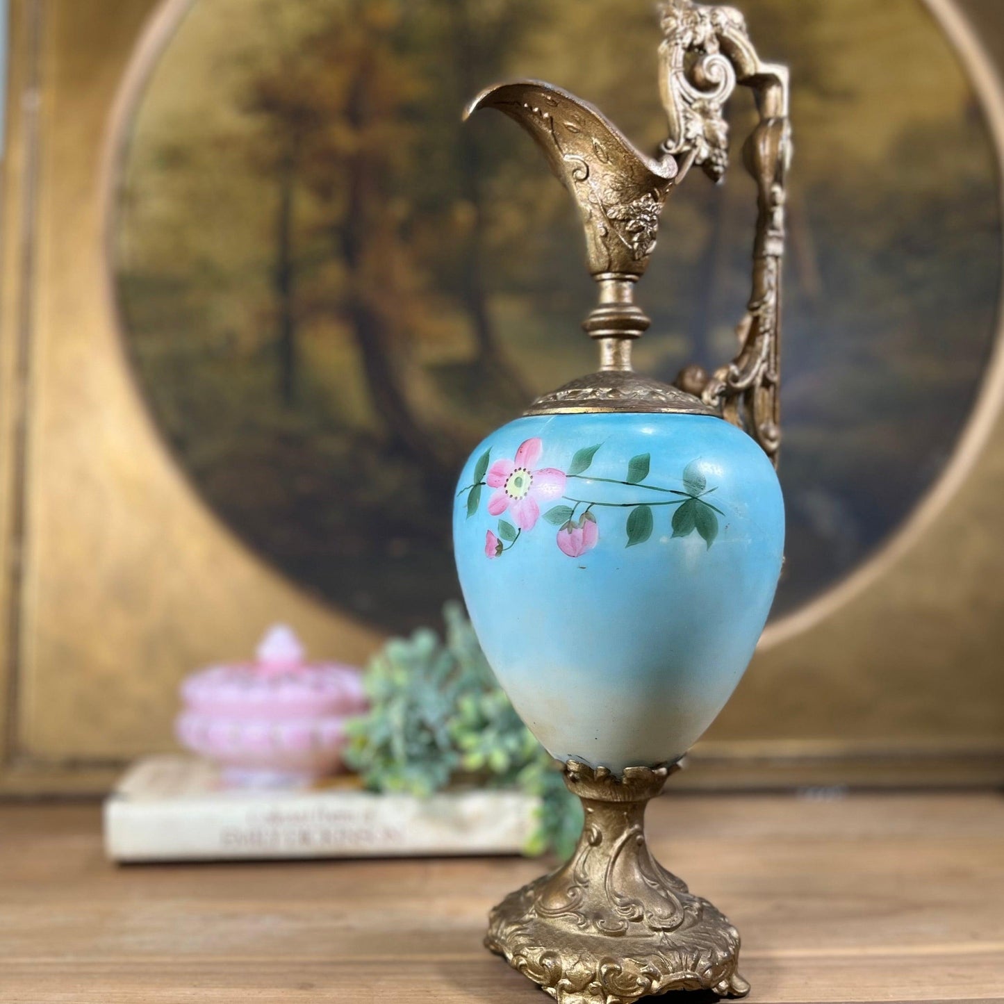 Vintage Blue & Gold Ewers Urn - Sparrow and Finch Vintage