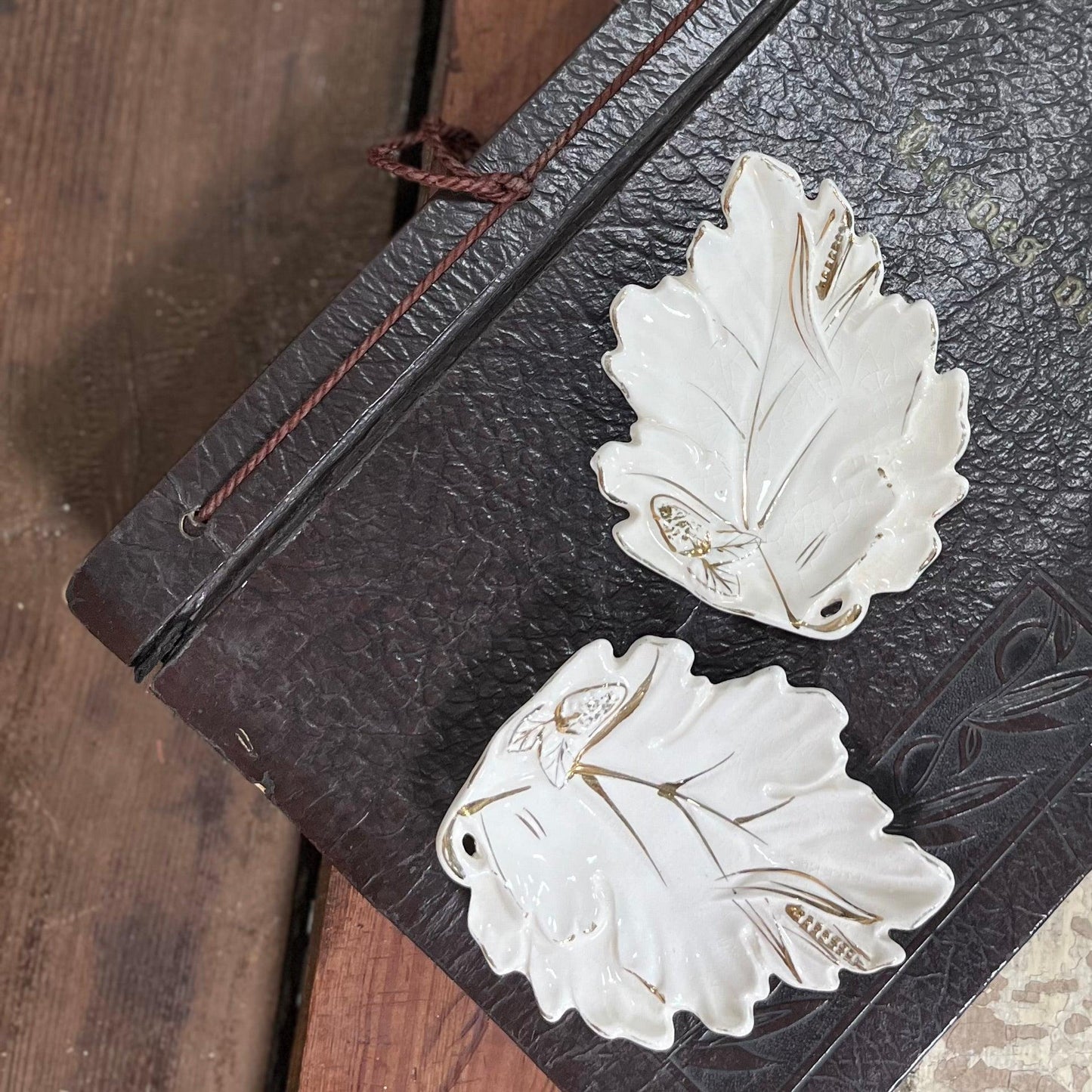 Vintage Gold & Cream Leaf Trinket Dish - Sparrow and Finch Vintage