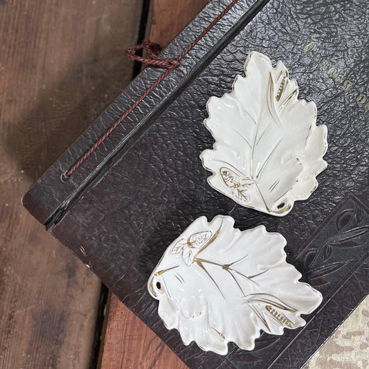 Vintage Gold & Cream Leaf Trinket Dish - Sparrow and Finch Vintage