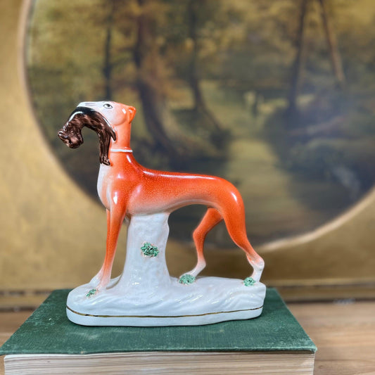 Staffordshire Whippet with Rabbit Figurine - Sparrow and Finch Vintage