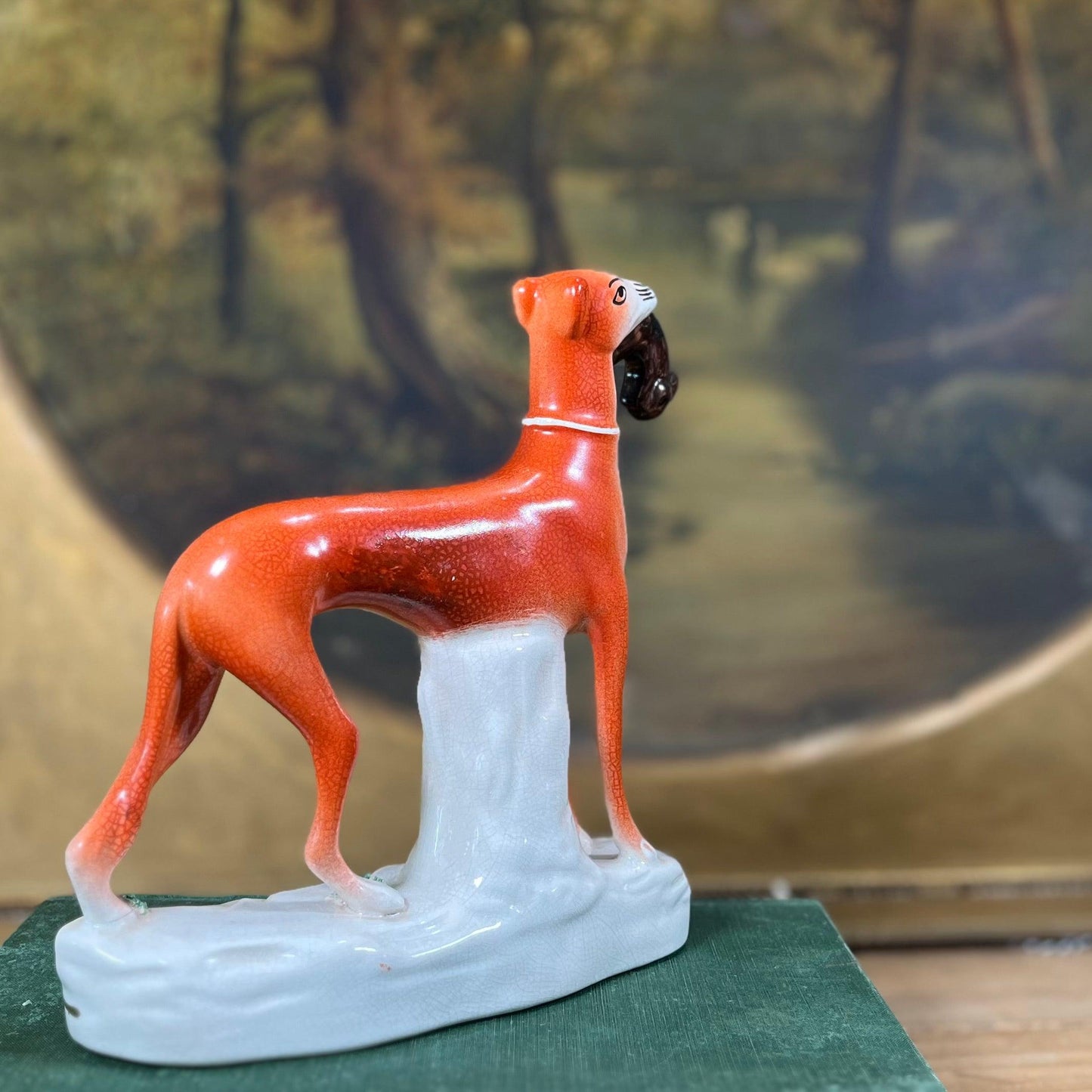 Staffordshire Whippet with Rabbit Figurine - Sparrow and Finch Vintage