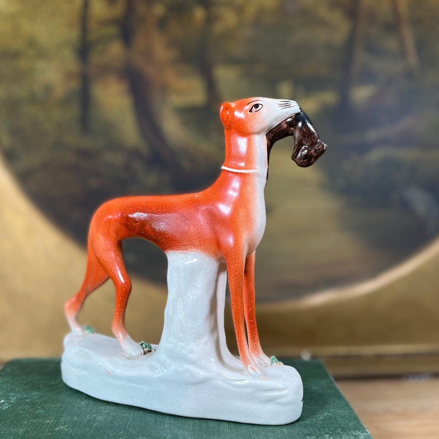 Staffordshire Whippet with Rabbit Figurine - Sparrow and Finch Vintage